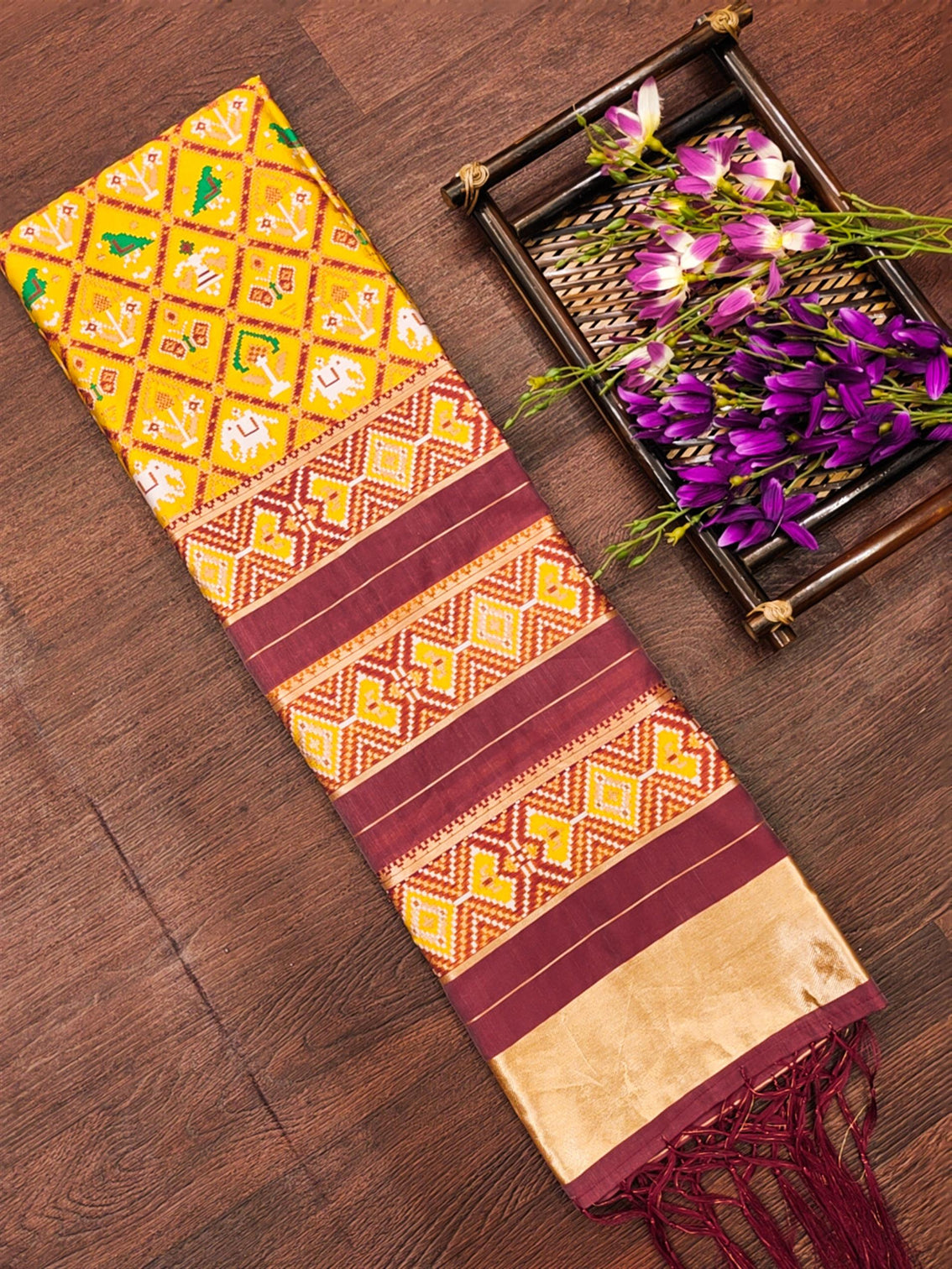 Floral Multi Color Silk Blend Traditional Ethnic Banarasi Woven Patola Dupatta For WOMEN | DEVANGI