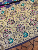 image, Navy Floral Silk Blend Traditional Ethnic Banarasi Woven Patola Dupatta For WOMEN | DEVANGI