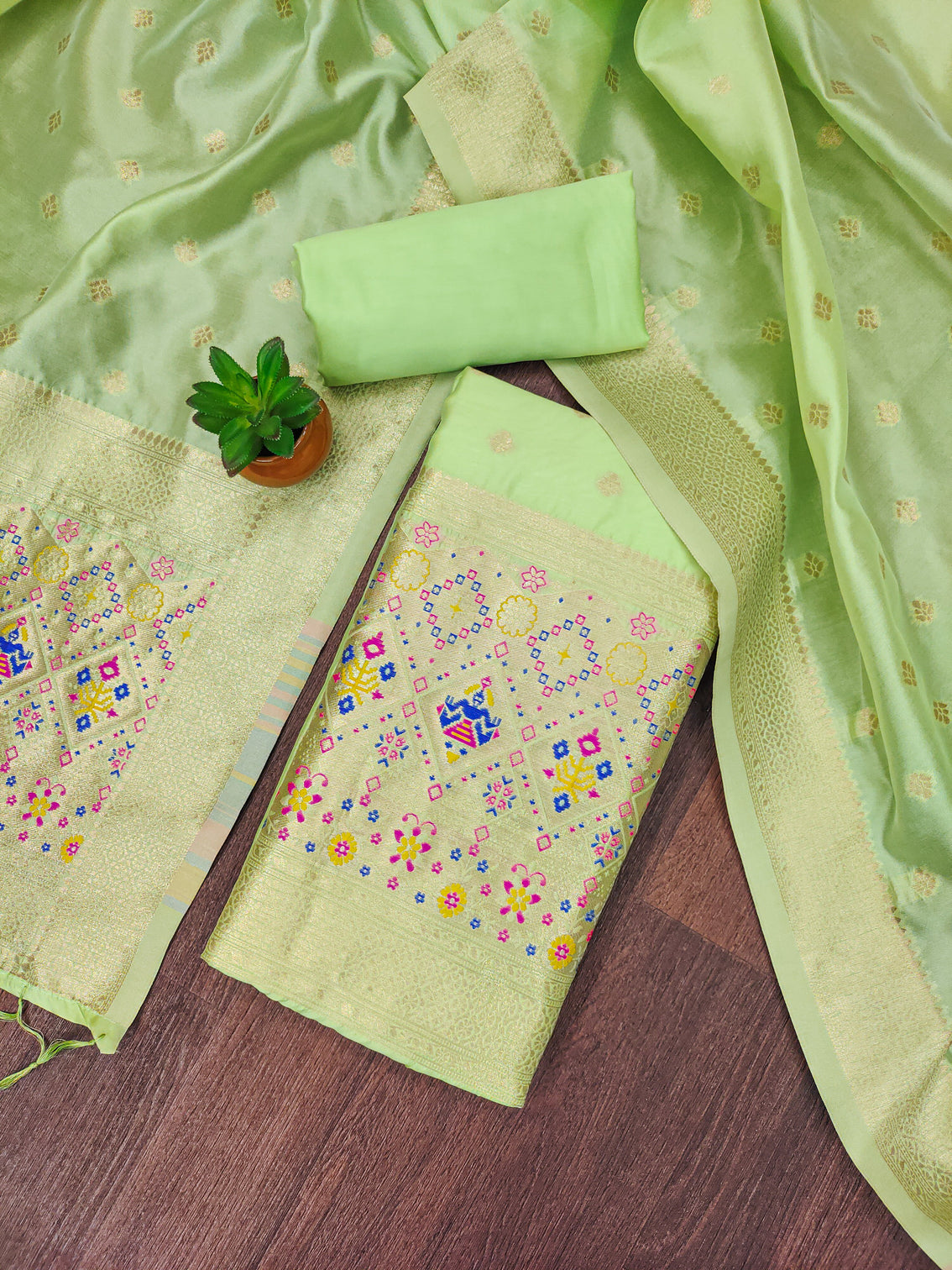 Silk Banarasi Patola woven Unstitched Salwar Suit Dress Material With Dupatta | DEVANGI