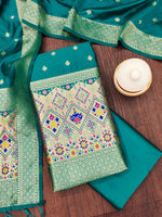 image, Silk Banarasi Patola woven Unstitched Salwar Suit Dress Material With Dupatta | DEVANGI