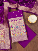 image, Silk Banarasi Patola woven Unstitched Salwar Suit Dress Material With Dupatta | DEVANGI