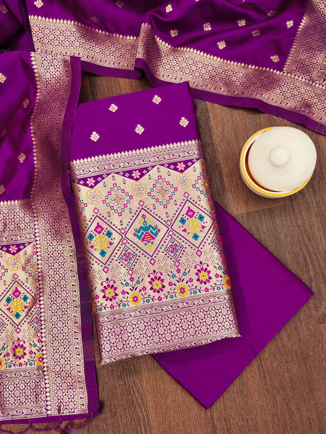 Silk Banarasi Patola woven Unstitched Salwar Suit Dress Material With Dupatta | DEVANGI