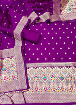 image, Silk Banarasi Patola woven Unstitched Salwar Suit Dress Material With Dupatta | DEVANGI