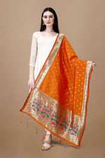 image, Minakari Floral Silk Blend Traditional Ethnic Banarasi Woven Patola Dupatta For WOMEN | DEVANGI
