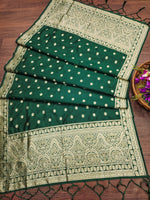 image, Green Banarasi Silk Blend Traditional Ethnic Woven Patola Dupatta For WOMEN | DEVANGI
