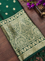 image, Green Banarasi Silk Blend Traditional Ethnic Woven Patola Dupatta For WOMEN | DEVANGI
