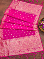 image, Pink Floral Banarasi Silk Blend Traditional Ethnic Woven Patola Dupatta For WOMEN | DEVANGI
