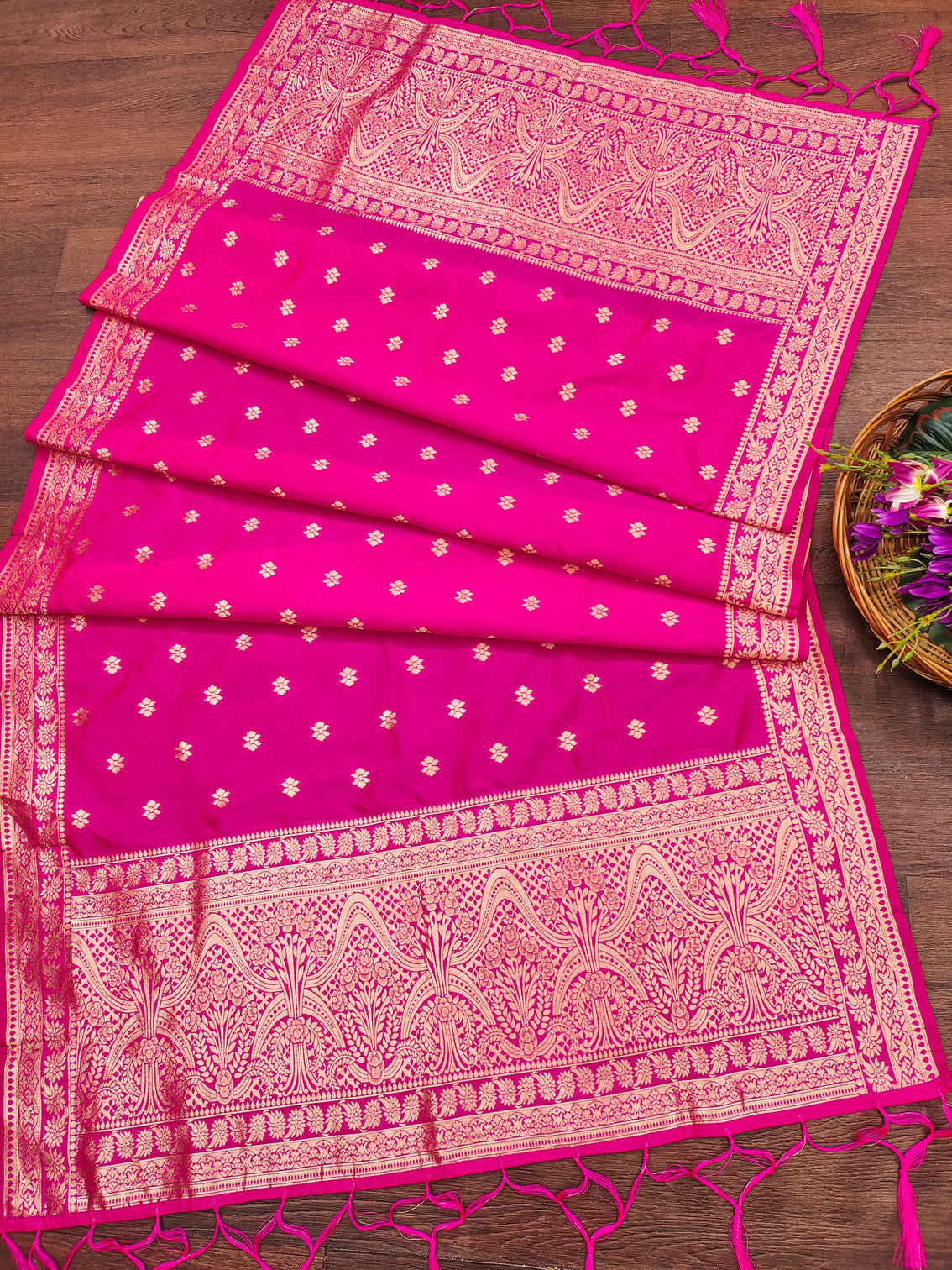 Pink Floral Banarasi Silk Blend Traditional Ethnic Woven Patola Dupatta For WOMEN | DEVANGI