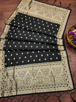 image, Black Banarasi Silk Blend Traditional Ethnic Woven Patola Dupatta For WOMEN | DEVANGI
