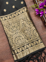 image, Black Banarasi Silk Blend Traditional Ethnic Woven Patola Dupatta For WOMEN | DEVANGI
