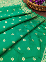 image, Green Floral Banarasi Silk Blend Traditional Ethnic Woven Patola Dupatta For WOMEN | DEVANGI
