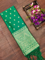image, Green Floral Banarasi Silk Blend Traditional Ethnic Woven Patola Dupatta For WOMEN | DEVANGI

