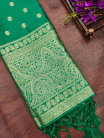 image, Green Floral Banarasi Silk Blend Traditional Ethnic Woven Patola Dupatta For WOMEN | DEVANGI
