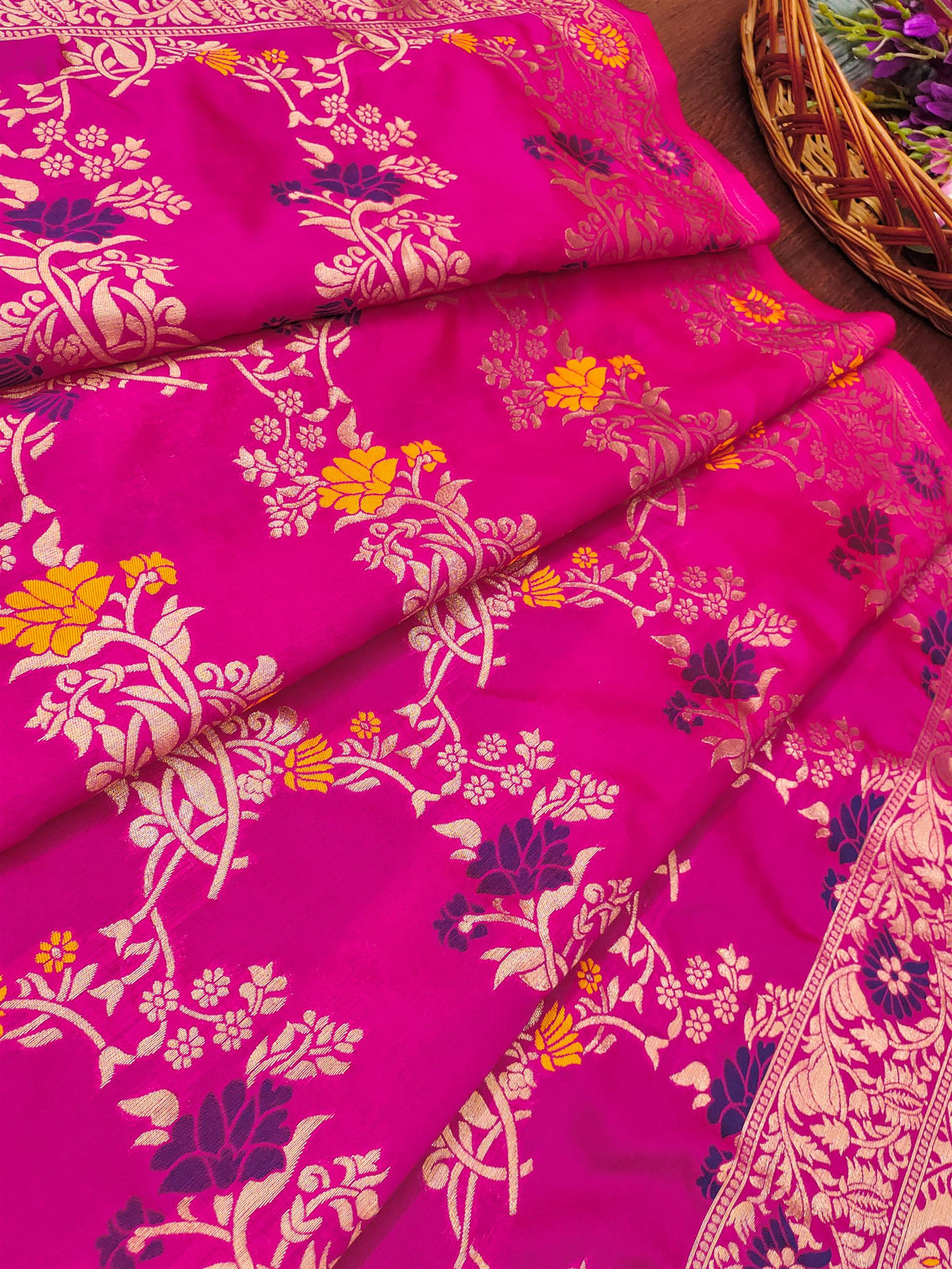 Pink Floral Silk Blend Traditional Ethnic Banarasi Woven Patola Dupatta For WOMEN | DEVANGI