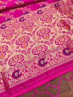 image, Pink Floral Silk Blend Traditional Ethnic Banarasi Woven Patola Dupatta For WOMEN | DEVANGI
