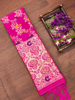 image, Pink Floral Silk Blend Traditional Ethnic Banarasi Woven Patola Dupatta For WOMEN | DEVANGI

