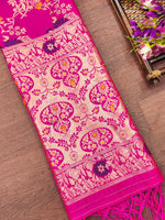 image, Pink Floral Silk Blend Traditional Ethnic Banarasi Woven Patola Dupatta For WOMEN | DEVANGI
