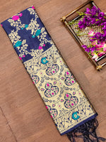 image, Navy Floral Silk Blend Traditional Ethnic Banarasi Woven Patola Dupatta For WOMEN | DEVANGI
