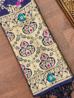 image, Navy Floral Silk Blend Traditional Ethnic Banarasi Woven Patola Dupatta For WOMEN | DEVANGI
