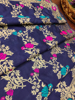 image, Navy Floral Silk Blend Traditional Ethnic Banarasi Woven Patola Dupatta For WOMEN | DEVANGI
