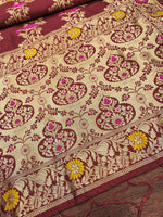 image, Maroon Floral Silk Blend Traditional Ethnic Banarasi Woven Patola Dupatta For WOMEN | DEVANGI
