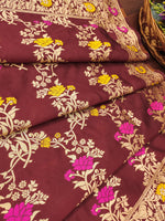 image, Maroon Floral Silk Blend Traditional Ethnic Banarasi Woven Patola Dupatta For WOMEN | DEVANGI
