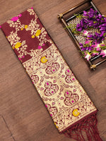 image, Maroon Floral Silk Blend Traditional Ethnic Banarasi Woven Patola Dupatta For WOMEN | DEVANGI
