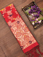 image, Red Floral Silk Blend Traditional Ethnic Banarasi Woven Patola Dupatta For WOMEN | DEVANGI
