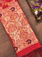 image, Red Floral Silk Blend Traditional Ethnic Banarasi Woven Patola Dupatta For WOMEN | DEVANGI
