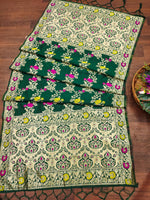 image, Green Floral Silk Blend Traditional Ethnic Banarasi Woven Patola Dupatta For WOMEN | DEVANGI
