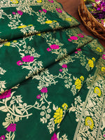 image, Green Floral Silk Blend Traditional Ethnic Banarasi Woven Patola Dupatta For WOMEN | DEVANGI
