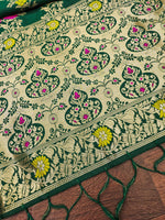 image, Green Floral Silk Blend Traditional Ethnic Banarasi Woven Patola Dupatta For WOMEN | DEVANGI
