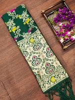 image, Green Floral Silk Blend Traditional Ethnic Banarasi Woven Patola Dupatta For WOMEN | DEVANGI
