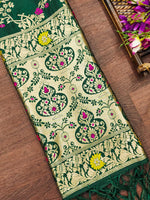 image, Green Floral Silk Blend Traditional Ethnic Banarasi Woven Patola Dupatta For WOMEN | DEVANGI
