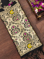 Black Floral Silk Blend Traditional Ethnic Banarasi Woven Patola Dupatta For WOMEN | DEVANGI