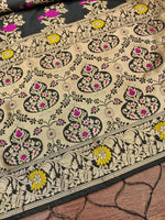 image, Black Floral Silk Blend Traditional Ethnic Banarasi Woven Patola Dupatta For WOMEN | DEVANGI
