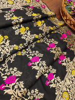 image, Black Floral Silk Blend Traditional Ethnic Banarasi Woven Patola Dupatta For WOMEN | DEVANGI
