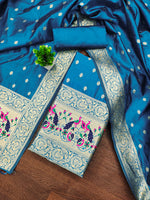 image, Silk Banarasi Patola woven Unstitched Salwar Suit Dress Material With Dupatta | DEVANGI
