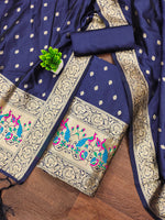 image, Silk Banarasi Patola woven Unstitched Salwar Suit Dress Material With Dupatta | DEVANGI
