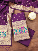 image, Silk Banarasi Patola woven Unstitched Salwar Suit Dress Material With Dupatta | DEVANGI
