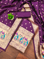 image, Silk Banarasi Patola woven Unstitched Salwar Suit Dress Material With Dupatta | DEVANGI
