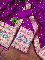 image, Silk Banarasi Patola woven Unstitched Salwar Suit Dress Material With Dupatta | DEVANGI
