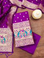 image, Silk Banarasi Patola woven Unstitched Salwar Suit Dress Material With Dupatta | DEVANGI

