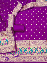 image, Silk Banarasi Patola woven Unstitched Salwar Suit Dress Material With Dupatta | DEVANGI

