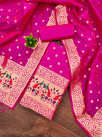 image, Silk Banarasi Patola woven Unstitched Salwar Suit Dress Material With Dupatta | DEVANGI
