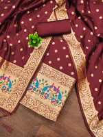 image, Silk Banarasi Patola woven Unstitched Salwar Suit Dress Material With Dupatta | DEVANGI
