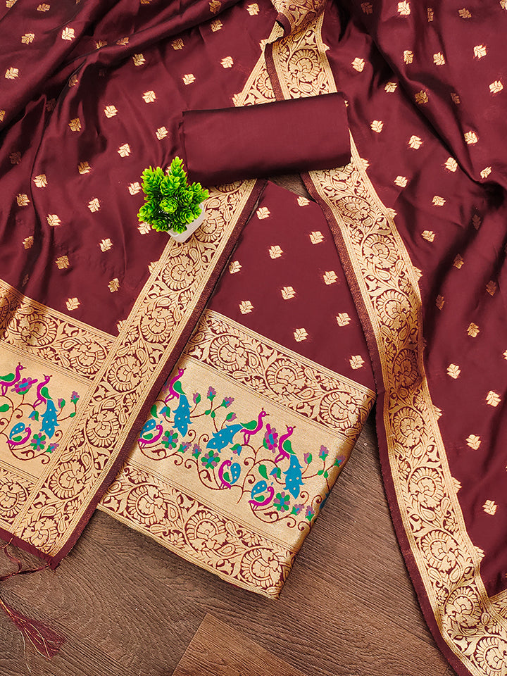 Silk Banarasi Patola woven Unstitched Salwar Suit Dress Material With Dupatta | DEVANGI