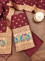 image, Silk Banarasi Patola woven Unstitched Salwar Suit Dress Material With Dupatta | DEVANGI
