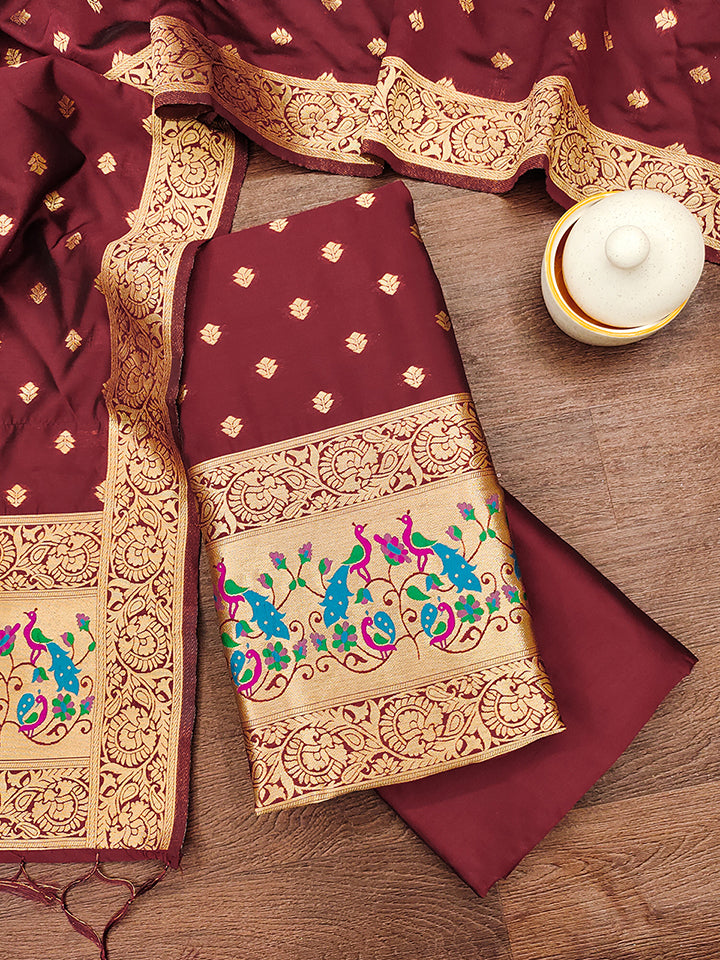 Silk Banarasi Patola woven Unstitched Salwar Suit Dress Material With Dupatta | DEVANGI