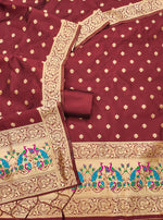 image, Silk Banarasi Patola woven Unstitched Salwar Suit Dress Material With Dupatta | DEVANGI
